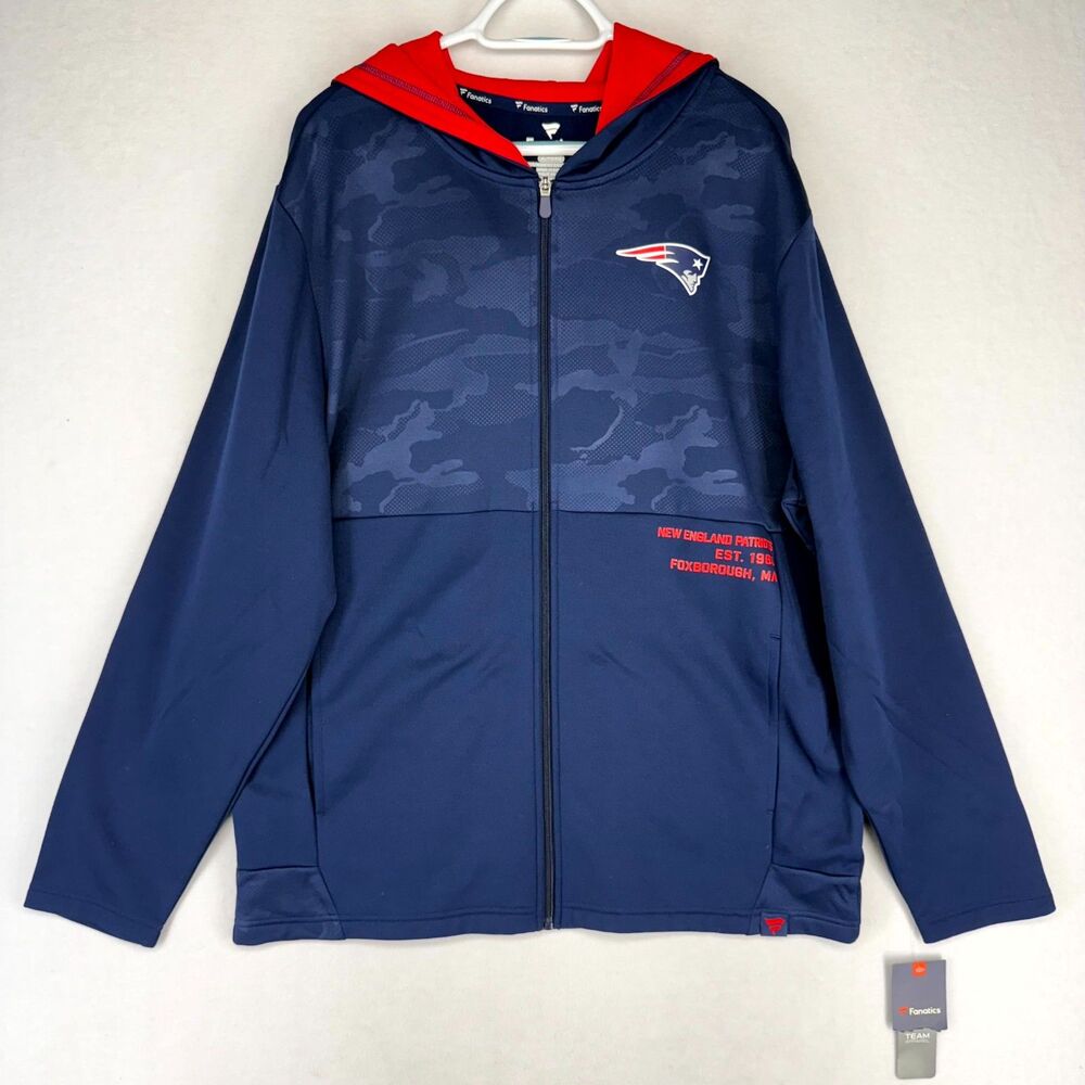 Fanatics NFL New England Patriots Mens XL Full Zip Hoodie Camo Navy Red